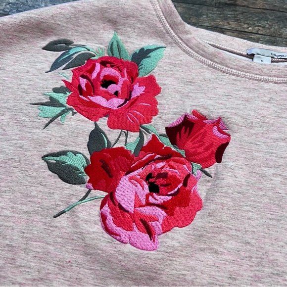 Halogen Oversized Heather Pink Sweatshirt Small Embroidered Roses Dolman Sleeves - Picture 8 of 14
